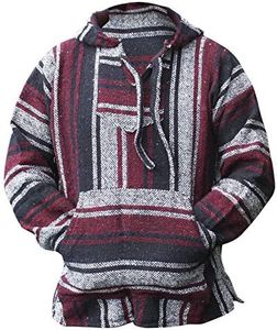 Classic Mexican Baja Hoodie Sweater Pullover, Maroon, Large