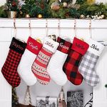 GEX Personalized Custom Name Family Buffalo Plaid Rustic Christmas Stockings Cotton Multi-Color Embroidered 20" Farmhouse Xmas Holiday Party Decoration(6 Pack)