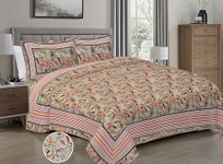 HZAR ART Soft Cotton King Size Bedsheet for Double Bed with 2 Pillow Covers | 280 TC Flat Sheet | Jaipuri Print Double BedSheet Cotton(Fulwari Print,100 X 108 Inches) SB82