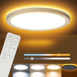 JESLED LED Flush Mount Ceiling Light, 12 Inch, 24W, 2400LM, 2200K Night Light Mode, 3000K/4000K/6500K, Remote Control, Dimmable, Suitable for Bedroom Dining Room Kitchen - 1Pack