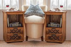 Vivek Wood Solid Sheesham Wood Bedside Table for Bedroom | Handmade Pure Wooden Bed Side Nightstand End Table with 2 Drawers & 1 Open Shelf Storage for Home & Bed Room | Provincial Teak, Set of 2