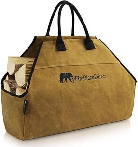 MyFirePlaceDirect Heavy Duty Waxed Canvas Log Carrier Tote Bag with Unique Embroidered Logo, Extra Large Durable Firewood Holder with Strong Comfort Handle, Heavy Duty Wood Carrying Bag Rust