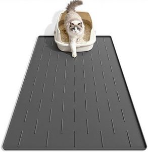 Pieviev Cat Litter Mat, 86 x 56cm Silicone Litter Tray Mat, Easy to Clean & Soft on Cat's Paws, Urine & Waterproof Trapping Matt, L, Dark Gray