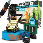 Trailblaze Slackline Kit with Tree Protectors & Training Line | Slack Lines for Backyard for Kids and Adults | Tight Rope Line for Beginners Kids Slack Line Set (Essential Kit - Blue)