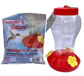 Garden Collection Simple Hummingbird Feeder with Hook and Hummingbird Nectar, Red with Yellow Flowers