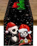 Sunwer Merry Christmas Table Runner The Nightmare Before Christmas Jack Skellington and Sally Birthday Party Decoration Home Kitchen Dining Room Deocr (Black, 13" x 72")