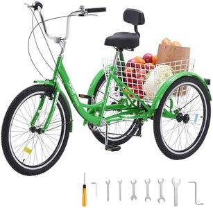 VEVOR Adult Tricycles Bike, 7 Speed Adult Trikes, 26 Inch Three-Wheeled Bicycles, Carbon Steel Cruiser Bike with Basket and Adjustable Seat, Picnic Shopping Tricycles for Seniors, Women, Men (Green)