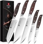 XINZUO 5Pcs German 1.4116 Stainless Steel Kitchen Knife Set, Molybdenum Vanadium Steel Sharp Chef Knife Set, High Carbon Steel Pro Chef Santoku Bread Utility Fruit Knife, Red Sandalwood Handle