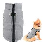 SMALLLEE_LUCKY_STORE Pet Waterproof Winter Jacket Vest with D-ring for Small Dog Cat Zip-up Padded Puppy Coat Chihuahua Yorkie Kitten Warm Clothes,Grey,XS