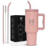 HILARIO 1200ml Stainless Steel Tumbler - Compact Tumbler with Handle, Lid, 2 Straws, Double Insulated Cup, 100% Leak Proof Tumbler for Traveling | Insulated Drinkware (Pink)