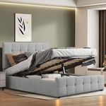 Blisswood Upholstered Ottoman Bed, 4ft Small Double Bed Frame UKFR Velvet Light Grey Ottoman Storage Bed With Gas Lift End Opening Wooden Slats With Storage Bed (4ft Small Double, No Mattress)