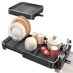 Arcanine Dish Drying Rack with Drainboard Set, Expandable Dish Rack, Utensil Holder, Cup Holder, Large-Capacity Dish Drying Rack, Expandable Dish Drainer for Kitchen Counter (0188 Rack)