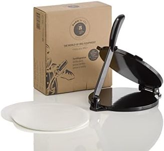 Buddy´s BBQ – Presse à tortillas, tacos, enchiladas, burritos anti-adhésive, en fonte, noire, avec 100 feuilles de papier, Ø 20 cm