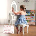 Runesol Girls Dressing Table (Age 3-7yrs) With Mirror and Stool, Children White Wooden, Kids Vanity Table with Crystal Knobs, Childs Dresser, Christmas Girl Gift, Kid Dressing Table Set