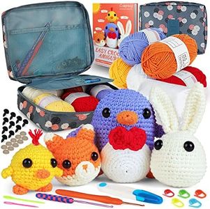 Coopay Crochet Kit for Beginners Kids Adults - Cute Penguin, Chicken, Rabbit & Fox, Complete Crochet Set with 4 Different Crochet Patterns, DIY Amigurumi Kit Crochet Animal Kit with Case & Instruction