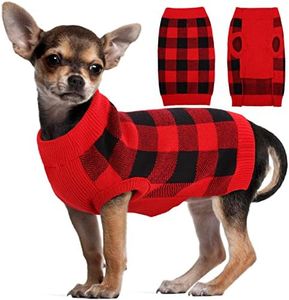 Kuoser Dog Sweater Pullover Knitwear, Dog Christmas Sweaters Classic Plaid Cable Knitted Wear, Dog Turtleneck Puppy Cold Weather Clothes for Small Medium Dogs