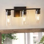 WILON Bathroom Vanity Light, 3 Light Black Bathroom Light Fixtures, Modern Bathroom Vanity Light with Clear Glass Shade, E26 Base Bathroom Lights Over Mirror, Vanity Lights for Bathroom Kitchen