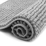 Pincy Chenille Non-slip Bath Mat - 50 x 80 cm Shaggy Microfiber Bathroom Mat - Fast Water Absorbent, Machine-washable Durable Floor Rug, Perfect for Tub, Bathroom, Room (Light Grey)