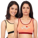 DChica Sports Bra for Women & Girls, Cotton Non Padded Full Coverage Beginners Non-Wired T-Shirt Gym Workout Bra with Regular Broad Strap, Activewear Training Bra for Teenager (Pack of 2 Bra) Peach