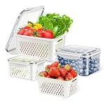 TBMax Airtight Food Storage Containers for Fridge, Stackable Refrigerator Organizer Bins3 Pack, Reusable Vegetable Fruit Storage Containers with Lids, Drain Baskets