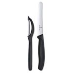 Victorinox Swiss Made Stainless Steel Swiss Classic Kitchen Knife Set (2 Pcs) Wavy Edge 11 cm and Universal Peeler, Black, Kitchen Tools and Items | CB.7.6075.33