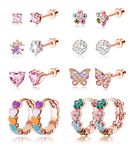 JeryWe 8 Pairs Hypoallergenic Screwback Earrings Studs for Women 316L Stainless Steel CZ Heart Hoop Earrings Cute Flower Butterfly Screw Back Stud Earrings Set 20G