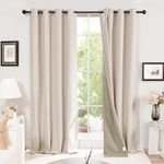 Deconovo Total Blackout Curtains Faux Linen Soft Eyelet Curtains for Windows, Pale Khaki, W66 x L72 Inch One Pair