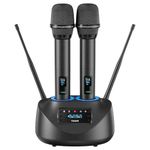 TONOR Bluetooth Wireless Microphones, Rechargeable UHF Cordless Microphone System for Home Party, Metal Dual Handheld Karaoke Mic, Black