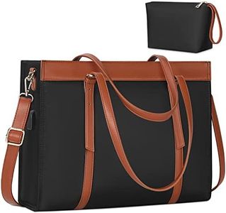 KTMOUW Bolsos Universidad Mujer Impermeable Bolso para Ordenador Portatil 15.6 Pulgadas Grandes Shopper Bolsos con Puerto de Carga USB 2 Piezas Negro