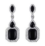 Clearine Vintage Antique Clip On Earrings Wedding Bridal Statement Costume Diamante Crystal Gemstone Dangle Drop Earrings for Women Black Silver-Tone
