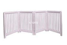 The Sara Enterprises Decorative White Finished Wooden freestanding pet gate 4 Panel Step Over Fence for Stairs Hallway Kitchen Baby Safety Fence (20x24) inch 1 Panel Size