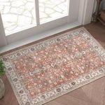 JINCHAN Area Rug 2x3 Entryway Rug Brick Red Vintage Rug Traditional Area Rug Kitchen Floor Cover Foldable Thin Rug Distressed Floral Print Indoor Mat for Bathroom Doormat Bedroom Living Room