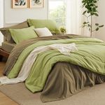 Bedsure King Comforter Set Light Olive Green, 7 Pieces Soft Comforter for King Size Bed with Sheets, Pillowcases & Shams, All Season Boho Bed in a Bag King Size, Contrasting Design Bedding