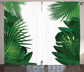 ABAKUHAUS Foglia Tende, Tropical Palms Exotic, Casa Arredamento Elemento Distintivo Due Pannelli Set, 280 x 175 cm, Verde Bianco