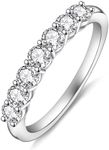 Moissanite Cottage 7 Stones Moissanite Anniversary Rings for Women, 0.7 Carat Round Cut Diamond 18K White Gold Plated 925 Sterling Silver Half Eternity Wedding Bands Stackable Ring, Size 5.5