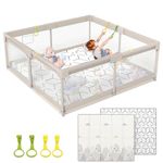 ZEEBABA Baby Playpen with Mat, Playpen for Babies (59x59x27inch), Kids Safety Play Pen for Babies and Toddlers, Extra Large Playpen Playmat, Baby Playpen Fence Gives Mommy a Break, Large Baby Play Yard