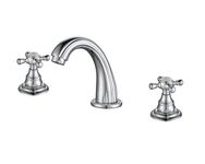 3 Holes Basin Faucet Dual Cross Knobs Hot and Cold Water Taps Chrome Plated Copper Body Bathroom Tap (Silvery)