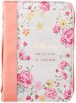 Christian Art Gifts Women's Fashion Bible Cover He Works All Things for Good Romans 8:28, Peach Floral Faux Leather, Large