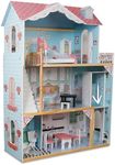 Jumbl Kids Wooden Pink Dollhouse, with Elevator, Balcony & Stairs, Accessories & Furniture Included X-Large 3 Story Easy to Assemble Doll House Toy