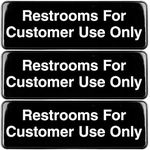 Excello Global Products Restrooms for Customer Use Sign: Easy to Mount Informative Plastic Sign with Symbols 9"x3", Pack of 3 (Black)