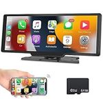 4 Portable Wireless Carplay Car Stereo with 64G Card - Hodozzy 10.26" HD IPS Screen, Wireless Android Auto, Bluetooth Portable Screen Carplay Head Unit Car Multimedia Player AUX FM Car Radio Receiver