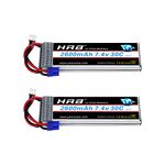 HRB 2packs RC Lipo Battery 7.4V 2600MAH 30C 2S Battery Pack Replacement with EC2 Plug For RC Racing Drone Hubsan H501S 4-xis Boat Car Truck Model
