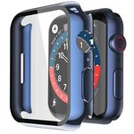 Misxi 2 Pack Hard PC Case with Tempered Glass Screen Protector Compatible with Apple Watch Series 8 Series 7 45mm, Ultra-Thin Overall Protective Cover for iWatch S8/S7, 1 Blue + 1 Transparent