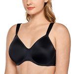 Delimira Women's Non-Padded Minimiser Bras Full Coverage Seamless Underwire Plus Size Smooth T Shirt Bra Black 36DD