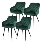 TUKAILAi Dining Chairs Set of 4 Green Velvet Padded Seat Kitchen Accent Chairs Living Room Corner Chairs with Arms and Metal Legs for Home Dining Room Lounge Bedroom