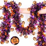 Mega-L Halloween Tinsel Garland Decorations, 26.25Ft Orange Purple Black Pumpkin Glittering Hanging Garland for Halloween Holiday Birthday Party Supplies Indoor Outdoor Ornaments, Home Decor