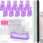 Gel Nail Polish Remover Kit, 500 Nail Remover Cotton Pad, 100ml Nail Polish Remover Bottle, Nail Brush, Cuticle Pusher, Cuticle Peeler, 100/180 Nail File, Buffer Block Purple