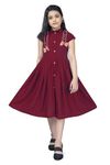 Fashion Dream Girl’s Knee Length Front Fastening Dress (FDGFRK00384 MRN 32_Maroon_9-10 Yrs)