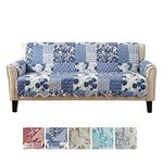 Patchwork Scalloped Printed Furniture Protector. Stain Resistant Couch Cover. (74" Sofa, Navy)