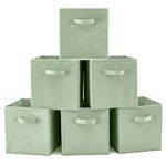 Set of 6 EZOWare Collapsible Fabric Storage Cube Organiser Bins, Collapsible Basket with Handles for Home, Kids Baby Nursery Room, Closet Toys Organisation, 26.7 x 26.7 x 27.8 cm/Pastel Green